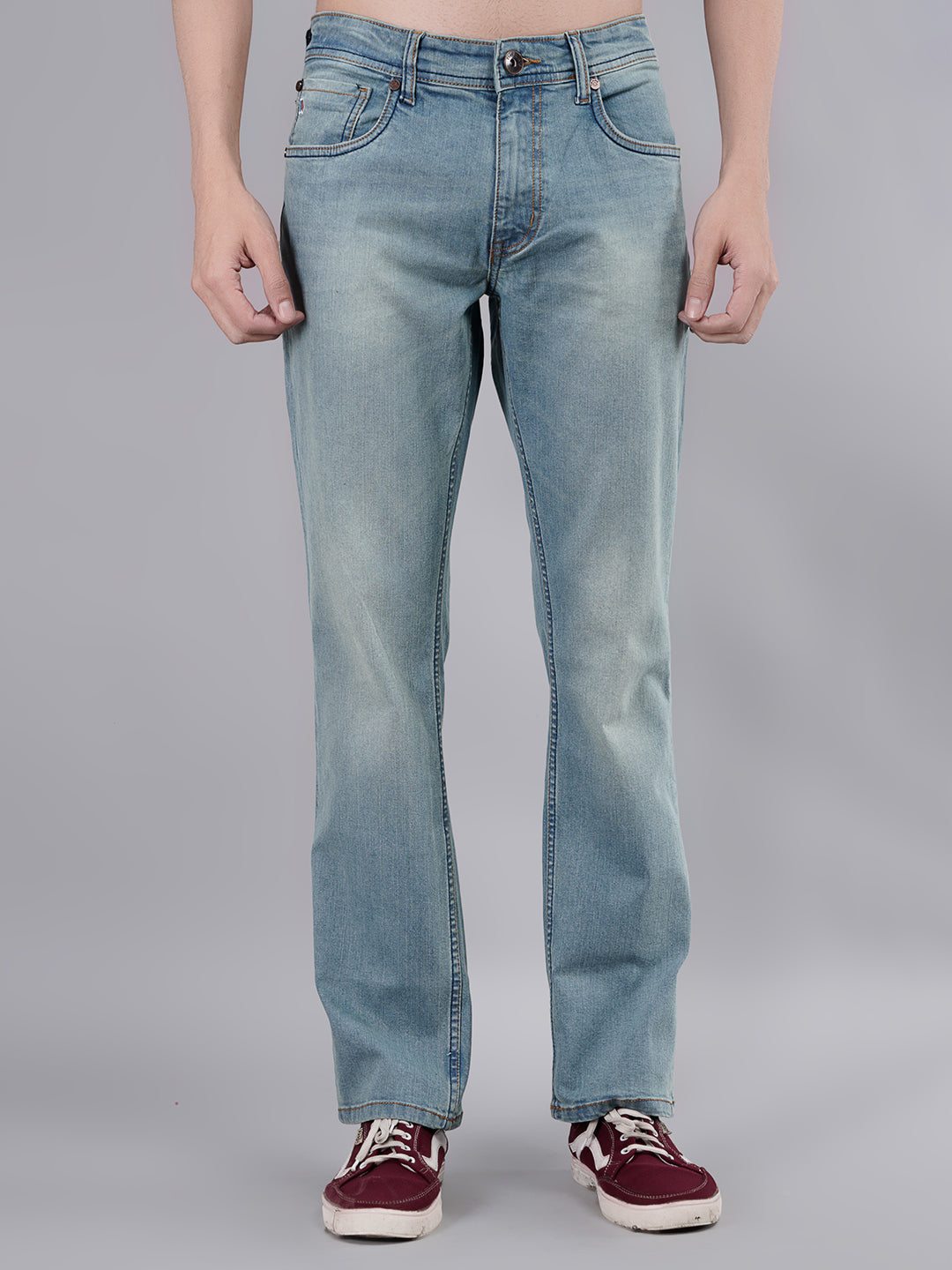 Buy TIM PARIS Men s Solid Blue Stretchable Jeans Online