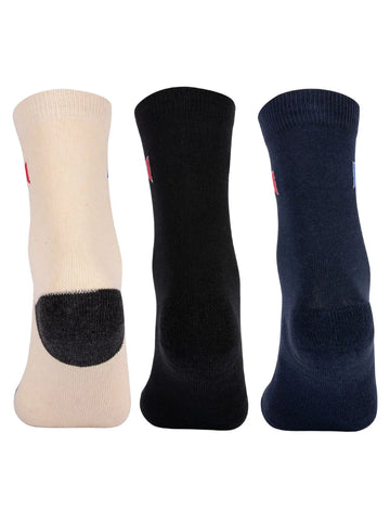 Socks For Premium High Ankle Length Sports Socks With Thick Cotton Cushion Multi-Purpose|Extra Durable Socks In An Assorted Combo| Pack Of 3 Free Size |(Cream/Black/Navy)|