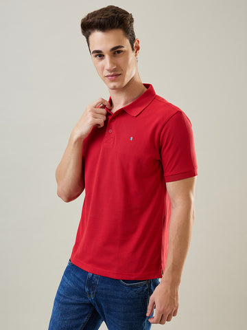 Tim Paris Men's Red Polo Neck Solid T-Shirt