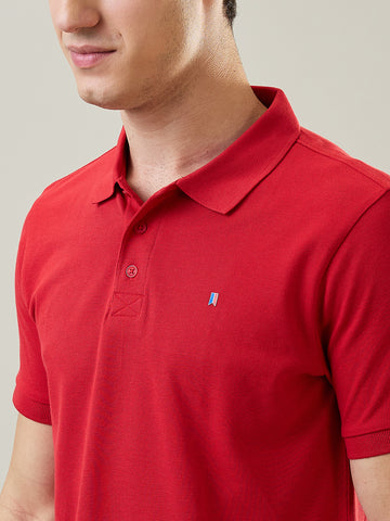 Tim Paris Men's Red Polo Neck Solid T-Shirt