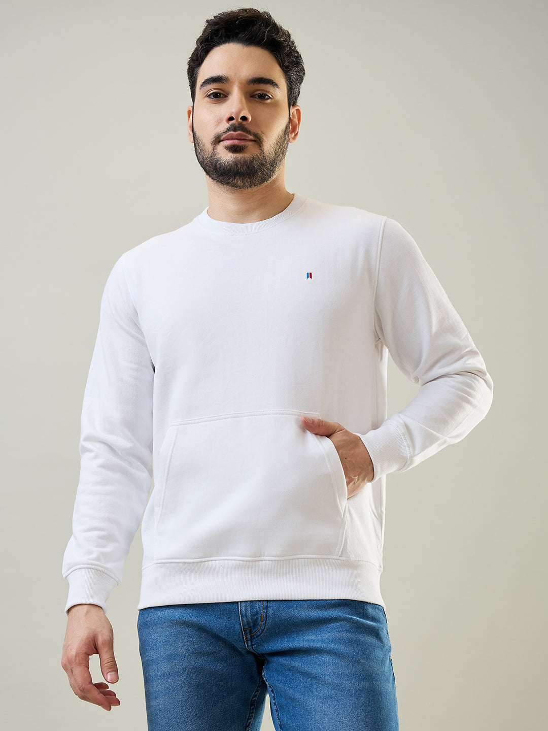 Tim Paris White Sweatshirt with Kangaroo Pocket