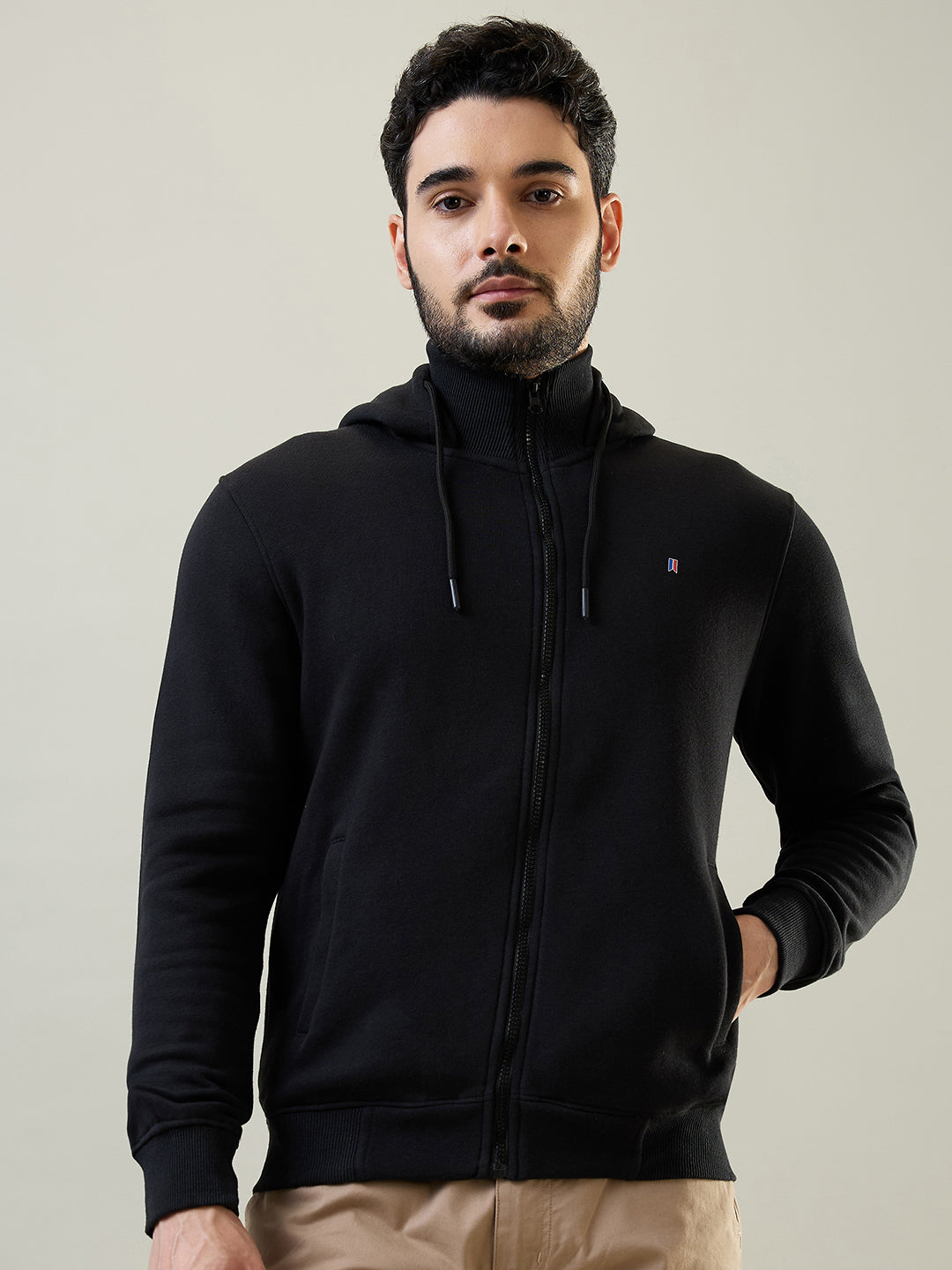 Tim Paris Black Hoodie with Zipper – Solid Sweatshirt