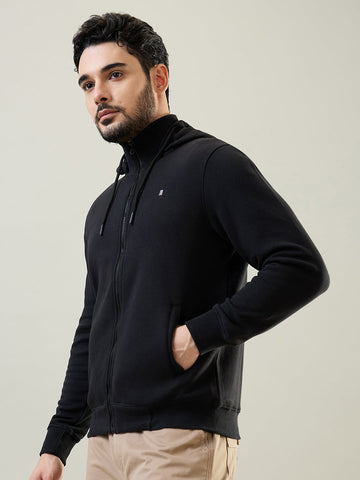 Tim Paris Black Hoodie with Zipper – Solid Sweatshirt