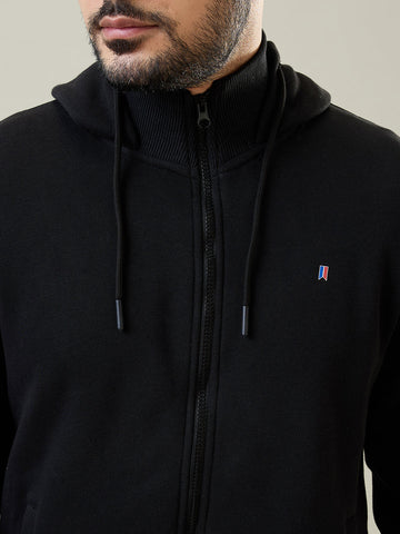 Tim Paris Black Hoodie with Zipper – Solid Sweatshirt