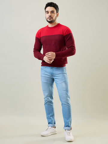 Tim Paris Red Round Neck Pullover