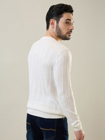 Tim Paris Pullover - White Round Neck Winter Sweater