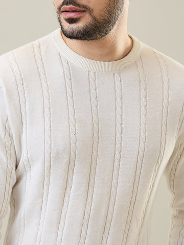 Tim Paris Pullover - White Round Neck Winter Sweater