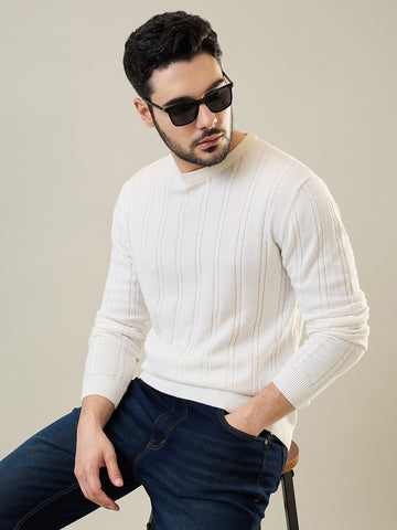 Tim Paris Pullover - White Round Neck Winter Sweater