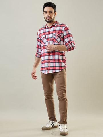 Tim Paris Red-Black Checks Shirt – Mandarin Collar