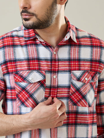 Tim Paris Red-Black Checks Shirt – Mandarin Collar