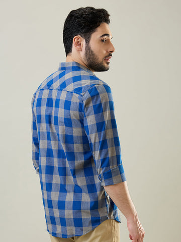 Tim Paris Blue-Grey Checks Shirt – Regular Collar