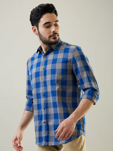 Tim Paris Blue-Grey Checks Shirt – Regular Collar