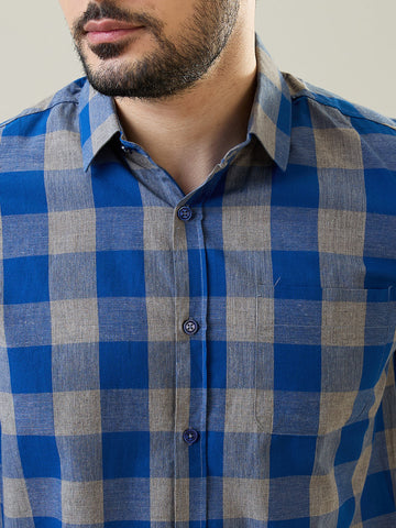 Tim Paris Blue-Grey Checks Shirt – Regular Collar