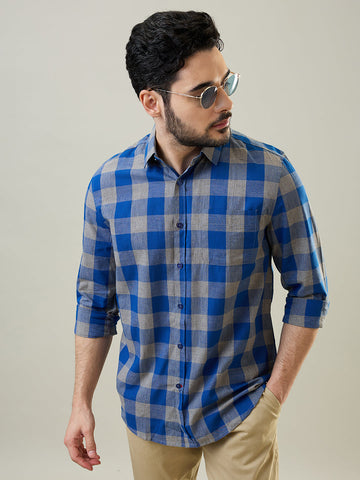 Tim Paris Blue-Grey Checks Shirt – Regular Collar