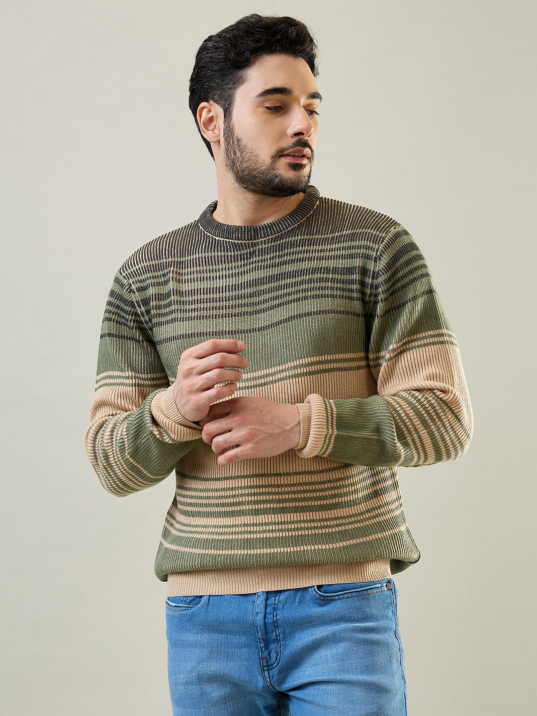 Tim Paris Oil Green Round Neck Pullover