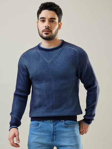 Tim Paris Dress Blue Round Neck Pullover