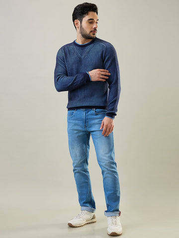 Tim Paris Dress Blue Round Neck Pullover