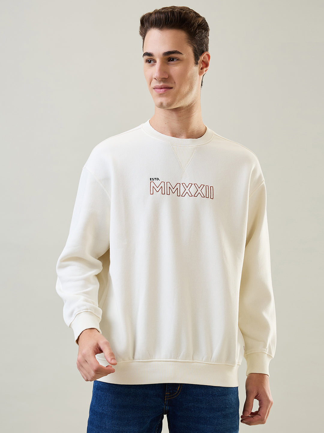 Tim Paris Sweatshirt: Egret Round Neck Printed