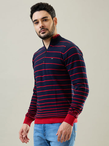 Tim Paris Navy Blue Mock Neck Pullover