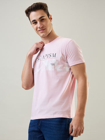 Tim Paris T-Shirt: Pink Round Neck Graphic Print