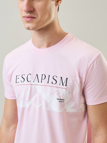 Tim Paris T-Shirt: Pink Round Neck Graphic Print