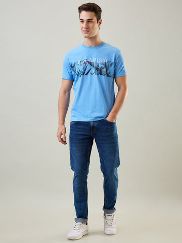 Tim Paris T-Shirt: Robbia Blue Round Neck Graphic Print