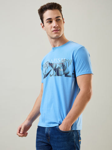 Tim Paris T-Shirt: Robbia Blue Round Neck Graphic Print