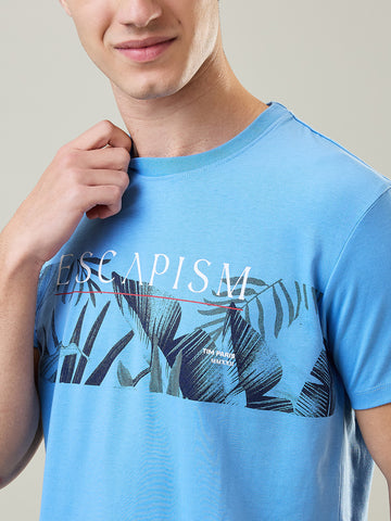 Tim Paris T-Shirt: Robbia Blue Round Neck Graphic Print