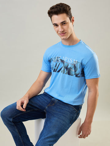 Tim Paris T-Shirt: Robbia Blue Round Neck Graphic Print