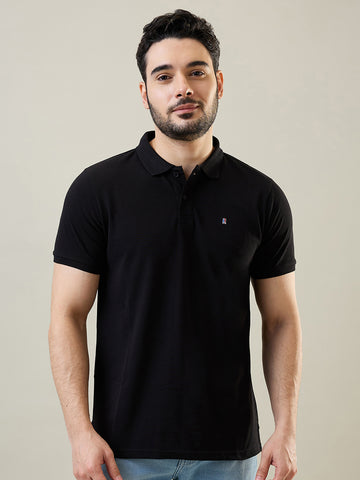 Tim Paris Men's Black Polo Neck Solid T-Shirt