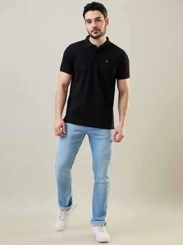 Tim Paris Men's Black Polo Neck Solid T-Shirt