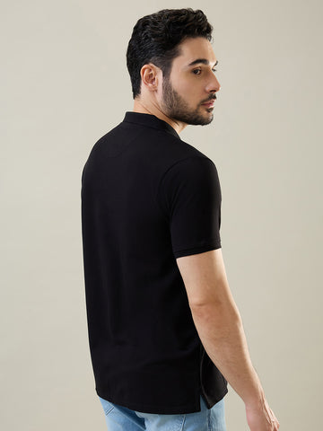 Tim Paris Men's Black Polo Neck Solid T-Shirt