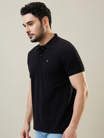 Tim Paris Men's Black Polo Neck Solid T-Shirt