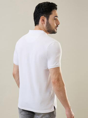 Tim Paris Men's White Polo Neck Solid T-Shirt