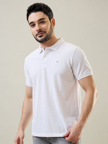 Tim Paris Men's White Polo Neck Solid T-Shirt