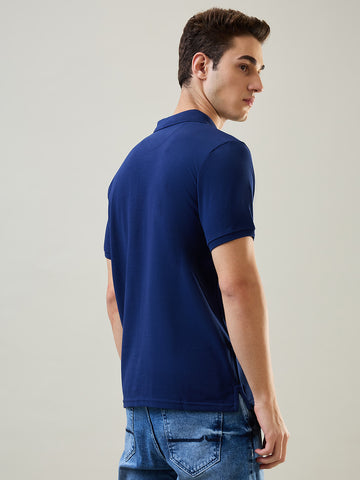 Tim Paris T-Shirt: Navy Blue Polo Neck Solid