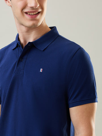 Tim Paris T-Shirt: Navy Blue Polo Neck Solid