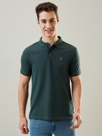 Tim Paris T-Shirt: Olive Green Polo Neck Solid