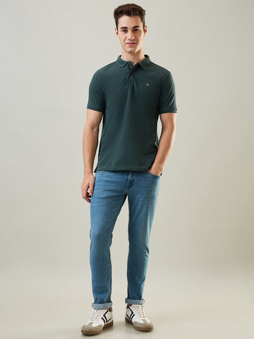 Tim Paris T-Shirt: Olive Green Polo Neck Solid