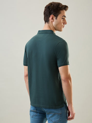 Tim Paris T-Shirt: Olive Green Polo Neck Solid