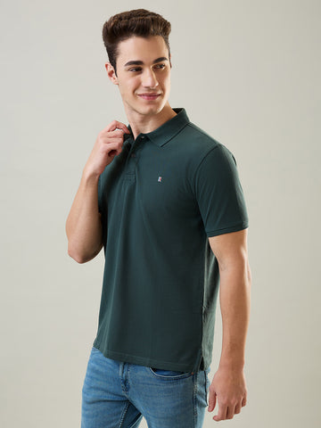 Tim Paris T-Shirt: Olive Green Polo Neck Solid