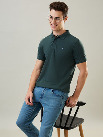 Tim Paris T-Shirt: Olive Green Polo Neck Solid