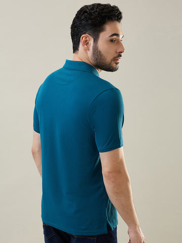 Tim Paris Men's Teal Blue Polo Neck Solid T-Shirt