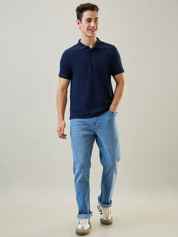 Tim Paris T-Shirt: Dress Blue Polo Neck Solid