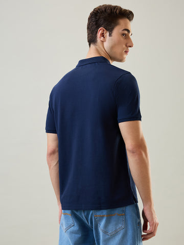 Tim Paris T-Shirt: Dress Blue Polo Neck Solid