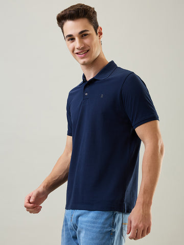 Tim Paris T-Shirt: Dress Blue Polo Neck Solid