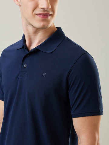 Tim Paris T-Shirt: Dress Blue Polo Neck Solid