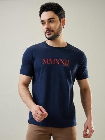 Tim Paris Dress Blue Round Neck Graphic Print T-Shirt