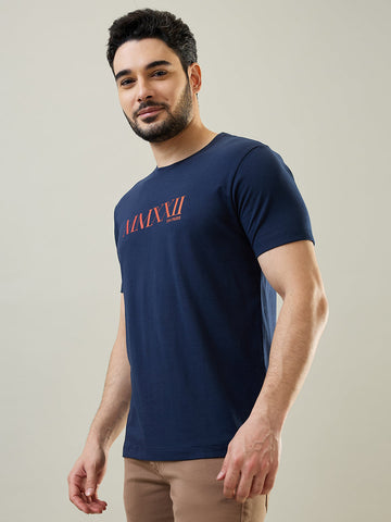 Tim Paris Dress Blue Round Neck Graphic Print T-Shirt