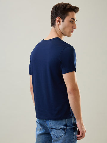 Tim Paris T-Shirt: Dress Blue Round Neck Graphic Print